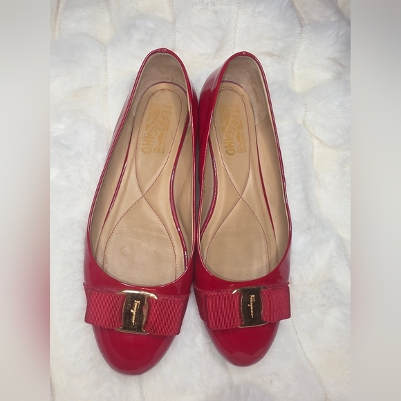 Salvatore Ferragamo Shoes - Salvatore Ferragamo Red Patent Leather Flats, 8.5C